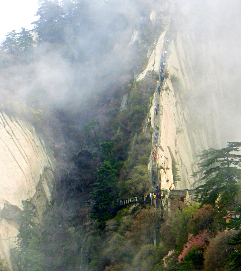 A view of the narrow ridge on a mountain peak in China.